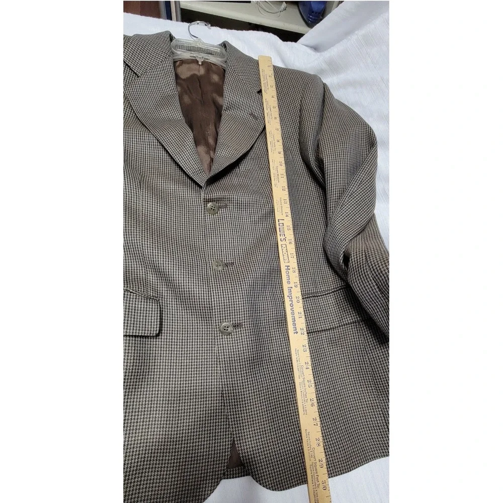 Vintage John Henry Mens 38R Blazer Brown Blue Houndstooth 3 Button Sport Coat